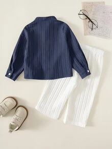 男嬰幼兒 2件組休閒可愛棕色襯衫套裝，嬰兒冬季衣著，嬰兒冬季套裝，復古風 - 彩色 - 查看 2