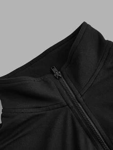 SHEIN EZwear 2件組女款純色拉鍊門襟長袖修身休閒T恤 - 彩色 - 查看 7