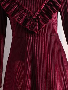 SHEIN 少女純色圓領長袖拼接荷葉邊下擺洋裝 - 彩色 - 查看 5