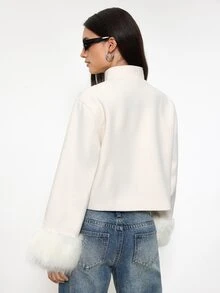 Maija Women's Solid Color Frog Button Design Patchwork Faux Fur Cuff Chinese Style Overcoat,Going Out Outfits, Work Outfits For Women,Fall Clothes - Apricot - View 2