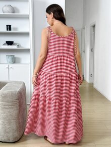 Easowa Curve Plus Size Dresses - Red and White - View 2