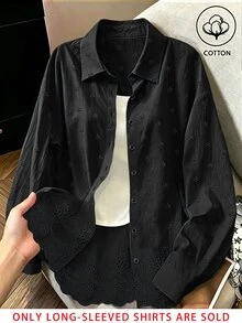 Franclia 時尚休閒優雅百搭純色刺繡可追溯純棉布料寬鬆女款襯衫 辦公室早午餐穿搭 黑色 秋季 - 黑色 - 查看 1