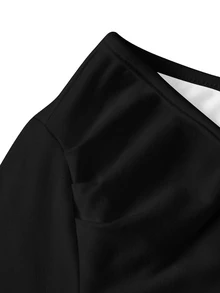 ROMWE Grunge Punk Dark Vintage Punk Asymmetrical Shoulder Long Sleeve Women's T-Shirt - Black - View 4