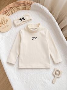SHEIN Baby Girl Cute Versatile Knitted Thermal Lined Top, Autumn/Winter - White - View 4