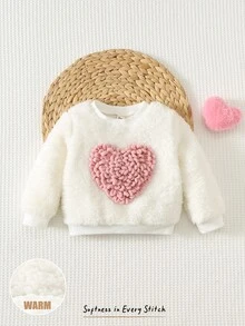 Cozy Pixies 女嬰 3D 心形裝飾圓領長袖運動衫 - 白色 - 查看 3