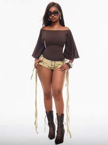 Vadaroq Cierra Cinched Waist Short Sleeve Top - Butter Brown - Chocolate Brown - View 5
