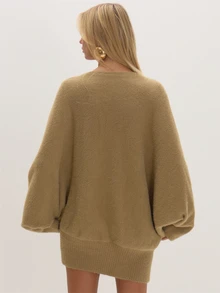 MUSEYN Brown Knit Off The Shoulder Oversized Sweater Dress Cosy Versatile Everyday Casual Fall - Camel - View 4