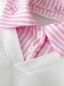 SHEIN Sparklyn Tween女孩大學休閒百搭通勤假兩件領口襯衫領運動衫，數字字母印花豹紋寬鬆版型 - 彩色 - 查看 4