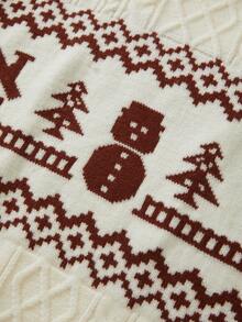 SHEIN New Christmas Cable Knit Crew Neck Fair Isle Pullover Sweater - Apricot - View 6