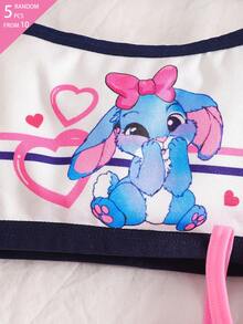 5pcs Random Blind Box Girls Toddler Underwear, Cute Pink & Blue Rabbit Print Combination Series With Bows, Hearts And Other Cute Elements, Pink, Royal Blue, White Color Combination, Contrast Color Ribbon Sweet And Cute, Soft And Smooth Texture, Made Of Knitted Fabric, High Elasticity Underwear Set, Suitable For All Seasons - Multicolor - View 6