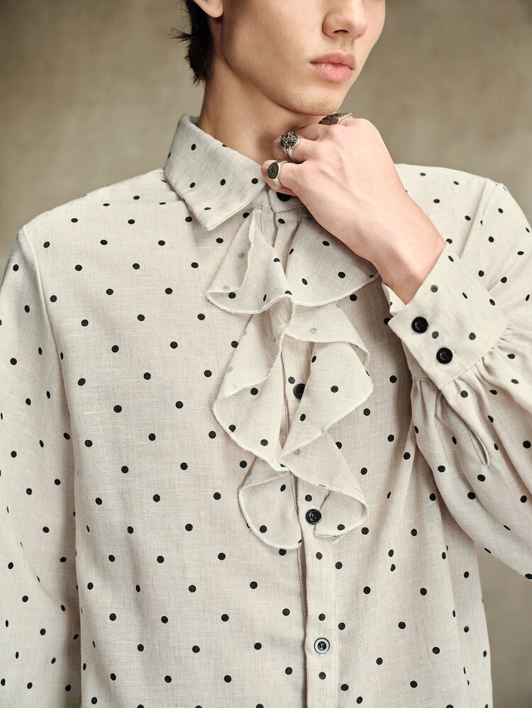 ROMWE MEN Men's Dark Gothic Court Style Fashion Spotted Shirt - White - View 2