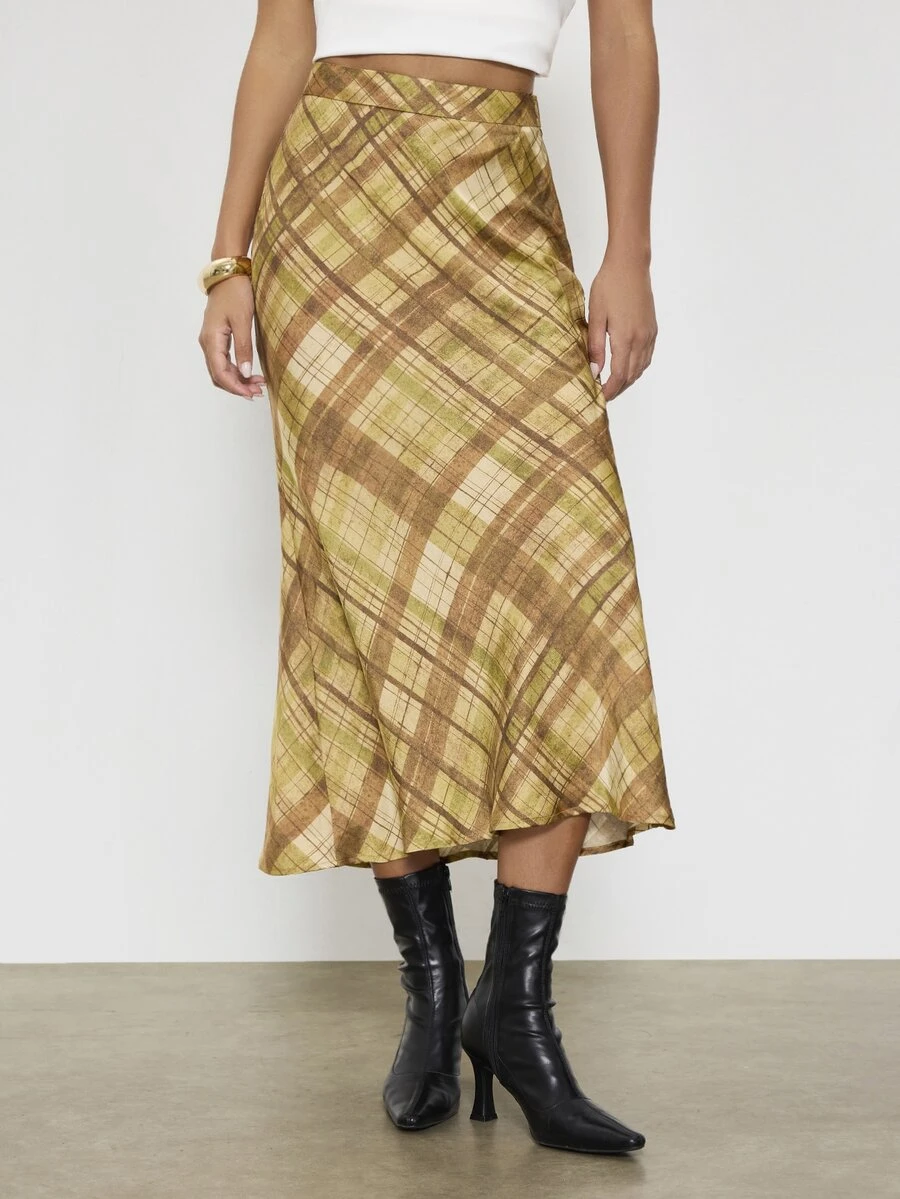 Maija Women's Street Style Winter Plaid Skirt For Date - Green - View 1
