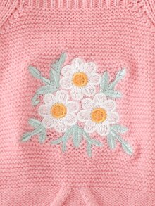 SHEIN 1件粉色荷葉邊肩帶連身褲，精緻刺繡麻花針織連身衣，嬰兒毛衣連身褲，時尚甜美套裝，柔軟舒適，適合日常、外出、旅行、度假、居家、育兒等場合，亦適用於秋冬、聖誕、開學、派對等場合，春秋冬季百搭衣物 - 粉色 - 查看 5