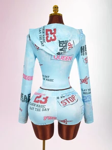 Amplova 女款長袖衛衣套裝，性感前衛動漫圖案，Y2K風格，適合秋冬穿搭 - 粉色 - 查看 2