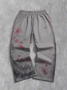 ROMWE MEN Street Life Men's Fashion Martial Arts Character Print Drawstring Waist Sweatpants - Multicolor - View 2
