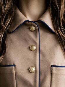Louniche Elegant Casual Brown Button Blue Trim Women's Overcoat - Brown - View 8
