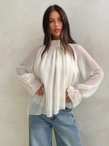Aloruh Apricot Shawl-Style Top With Asymmetric Hem, Elegant Romantic Date Night Goddess Outfit - Apricot - View 5