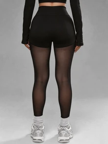 Eassivo Eassivo Women's Sexy Elegant Yoga High Elastic Tight Tummy Control Back Patchwork Sheer Mesh Sexy Mesh Sport Capris - Black - View 6