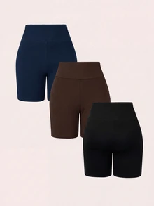 SHEIN BASICS 女款純色高腰日常健身運動基礎短褲 - 彩色 - 查看 2