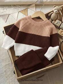 Cozy Pixies Bộ 2 món cho bé trai gồm áo len chui đầu dệt kim mềm cổ tròn tay dài và quần dài cạp chun cho mùa thu đông, đa năng và thoải mái - Nhiều màu - Xem 8