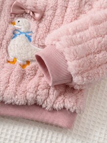 SHEIN Newborn Cute Cartoon Pattern Fluffy Sweatshirt And Elastic Waist Long Pants Set - Pink - View 7
