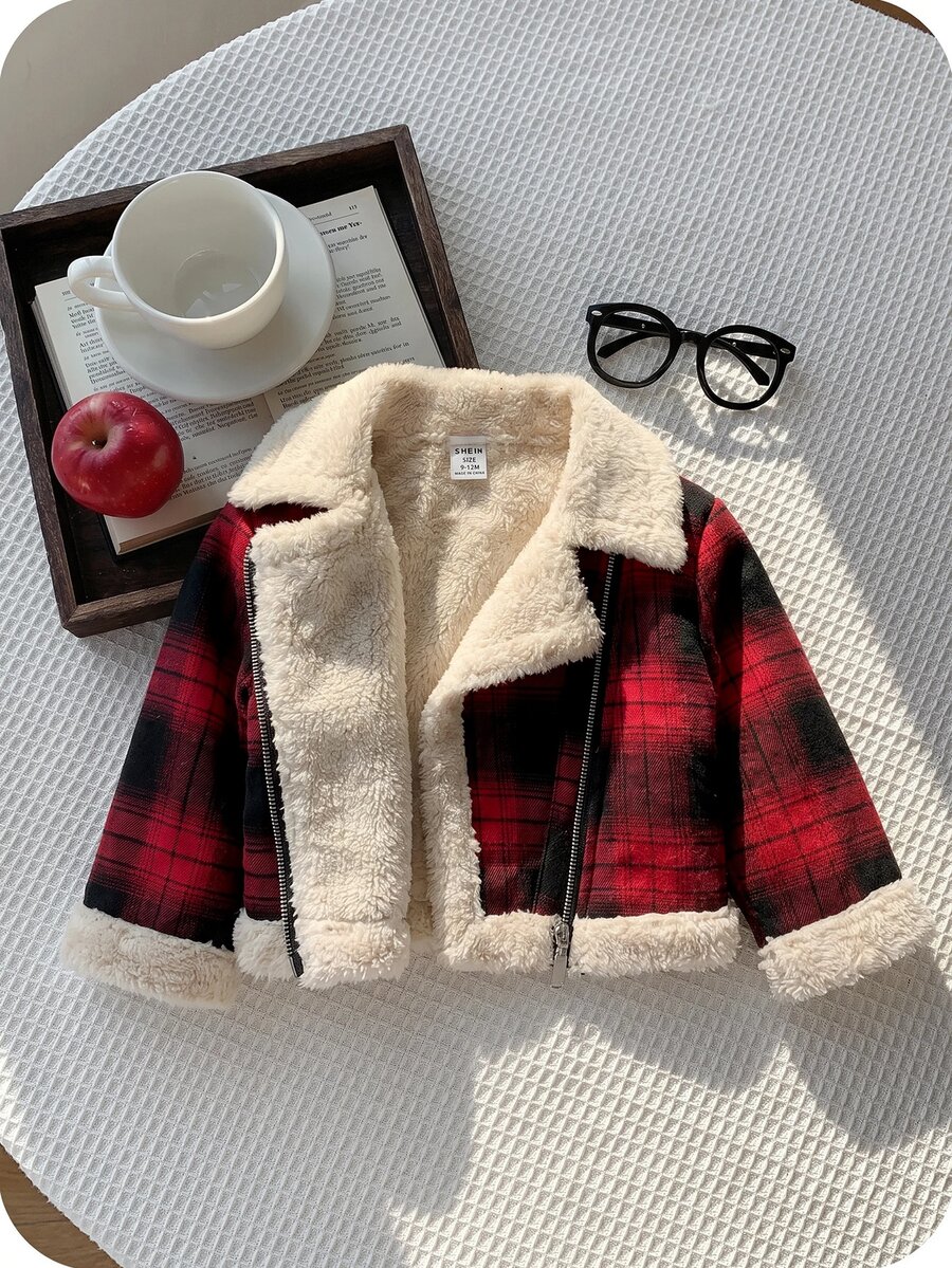 SHEIN Baby Girl Autumn/Winter Cute Versatile Colorblock Thermal Lined Faux Fur Jacket - Multicolor - View 1