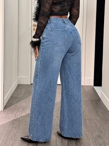Attitoon Women's Casual Daily Denim Jeans With Pockets, Buttons And Rhinestones - Medium Wash - View 2