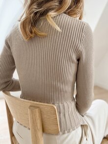 Sprig & Strand Women's Solid Color Long Sleeve Single-Breasted Knit Cardigan - Khaki - View 2