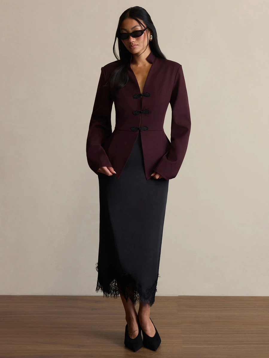 COSMINA Women's Casual Elegant White Frog Button Blazer - Purple - View 1