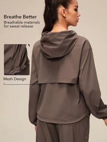 OutZeal Women Sports Jacket Water-Resistant Lightweight Breathable Mesh Hooded Jacket - Coffee Brown - View 3