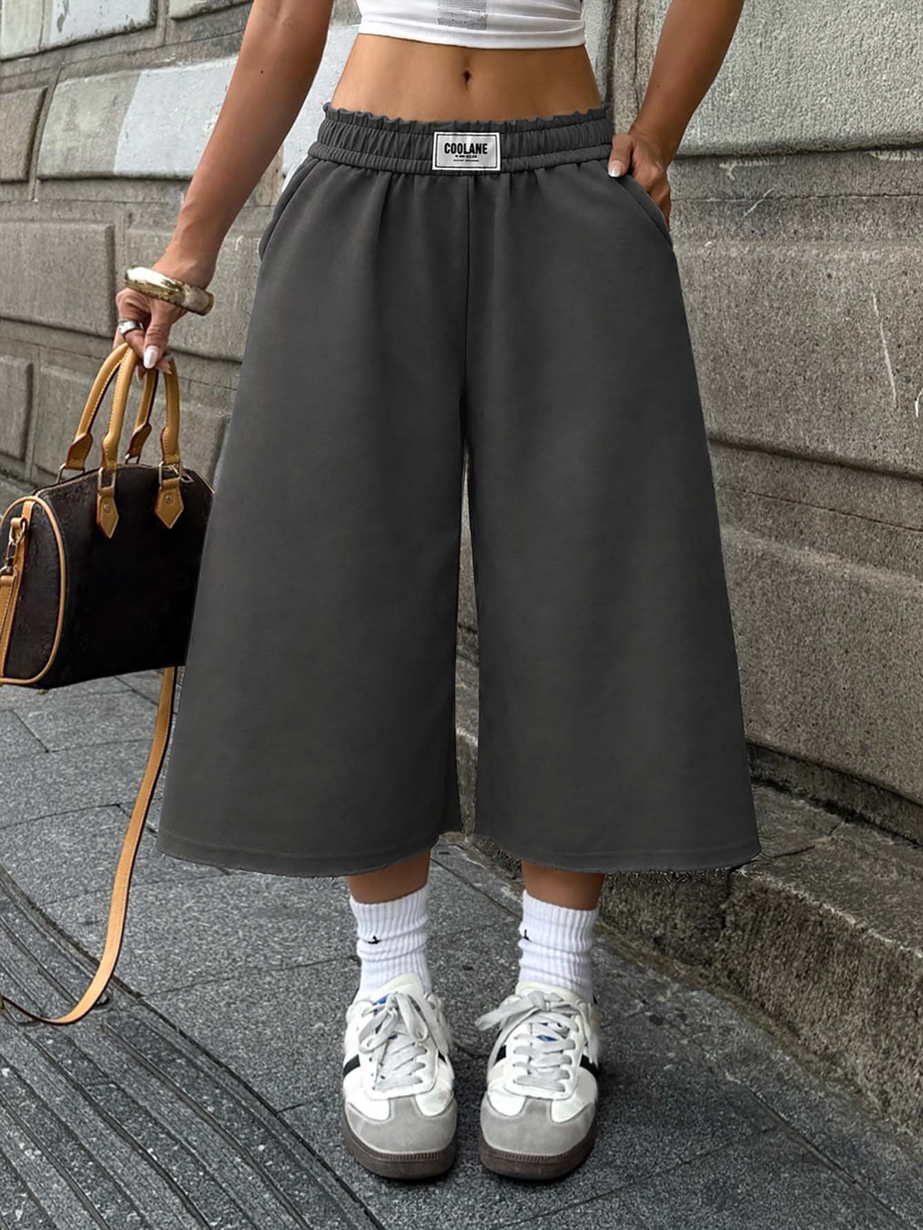 Coolane Women Summer Spring Streetwear Vintage Washed Distressed, Comfortable Denim Effect Black Shorts - Dark Grey - View 1