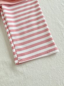 SHEIN Playful Pals 2件組幼女可愛甜美粉白熊蝴蝶結條紋長袖圓領派對裝秋季冬季假期彈性腰長褲T恤套裝 - 粉色 - 查看 8
