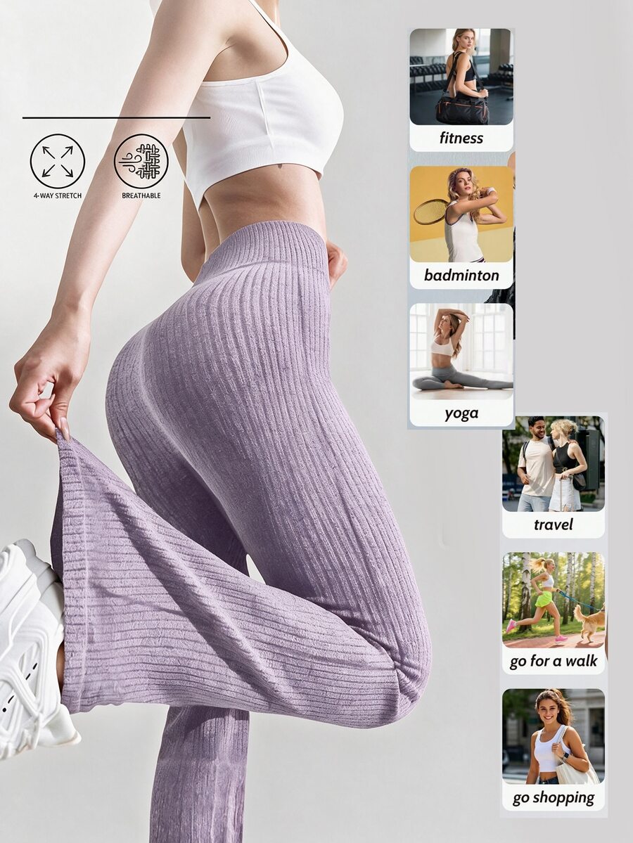 Velisys Velisys Office-To-Outdoor Ready,Figure-Flattering,Retro Chic,Classic Ribbed Texture With Leg-Lengthening Flare,Perfect For Work & Weekend Activities,Subtle Flared Leg Opening,Comfortable All-Day Wear,Work Appropriate Yoga Pants,Retro Ribbed Flare Pants,Tummy Control Work Pants,Elegant High-Waisted Flared Yoga Pants - Multicolor - View 1