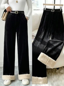 Zayélia Women's Patchwork Straight Leg Loose Fit Long Pants With Pockets, Autumn/Winter - Black - View 6