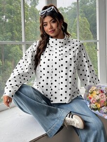 SHEIN EZwear 大尺碼女款波點休閒百搭日常長袖夾克 - 白色 - 查看 4