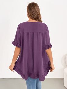 Shapeblank Plus Size Women's Solid Color Casual Versatile Daily Wear Shirt - Purple - View 2