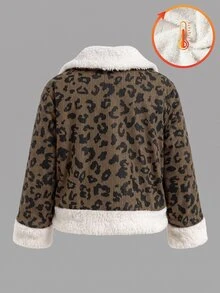 Elladie kids 女童秋冬保暖抓絨內裡豹紋雪尼爾飾邊拉鍊外套 - 粉色 - 查看 2
