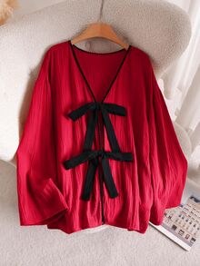 CosyJoli Plus Size Women's Colorblock Casual Versatile Daily Wear Shirt - Red - View 5