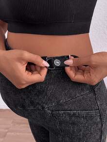 Plussiva بنطلون واسع الساق للحوامل بمقاس كبير مع حزام خصر قابل للتعديل وتصميم جيوب لفصل الخريف - الأسود - مشاهدة 9