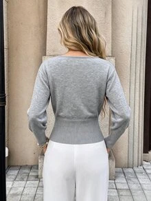 SHEIN PariChic Cardigan Wanita Warna Polos Kasual Serbaguna untuk Sehari-hari - Grey - View 2