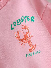 THE HAPPY LOOK Kids Young Girl Letter Lobster Print Crew Neck Long Sleeve Casual Autumn Winter Sweatshirt - Pink - View 5