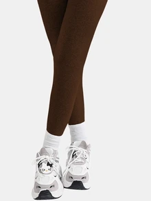 SHEIN 青少年女孩休閒百搭美式風方領修身針織連身褲 - 咖啡棕 - 查看 6