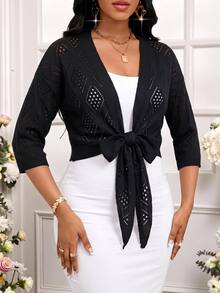 SHEIN Lady Vacation Hollow Knit Women's Sweater - Black - View 5