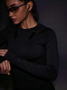 Powerista Women's Solid Color Slim Fit Versatile Daily Casual Sports T-Shirt - Black - View 5