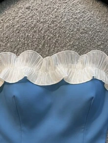 SHEIN Franclia Women's Elegant Strapless Top, Lace Design On Chest, White Top - Blue - View 4