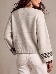 SHEIN Autumn/Winter New Minimalist Retro Round Neck Single-Breasted Knit Cardigan - Apricot - View 2