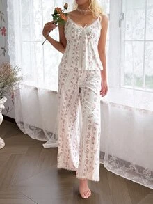 CottageSlumber Lace Patchwork Ditsy Floral Camisole Home Set - Multicolor - View 6