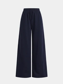 SHEIN Teen Girls Navy Blue Loose Drawstring Wide Leg Sweatpants, Fall Clothes Back To School - Navy Blue - View 5