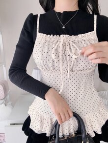 FRIFUL Women's Summer Casual Polka Dot Print Camisole - White - View 7