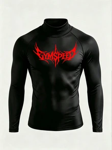 GymBeat Men's Letter Print Raglan Long Sleeve Sports T-Shirt - Black - View 6
